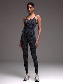 Musera Sport Strappy Leopard Print Unitard, Padel, Tennis, Pickleball Gym Fitness - Multicolor - View 4