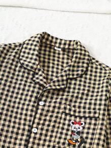 Set de 2 piezas de cardigan de manga larga con estampado de cuadros y pantalón de salón para adolescentes, ropa de estar por casa cómoda y casual