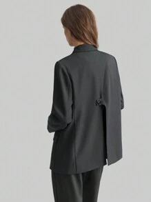 Ontre 2025 New Women's Modern Urban Style Loose Minimalist Shoulder Pad Gray Spring/Summer Ladies Suit Jacket In Fall/Winter - Grey - View 6