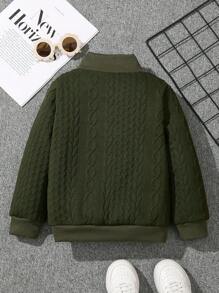 SHEIN Leap Crew Young Boy Rib-Knit Raglan Sleeve Letter Pattern Crew Neck Sweatshirt - Army Green - View 2