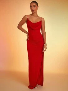 Hauture Holiday Party Peekaboo Sleeveless Christmas Dresses Women With Slit