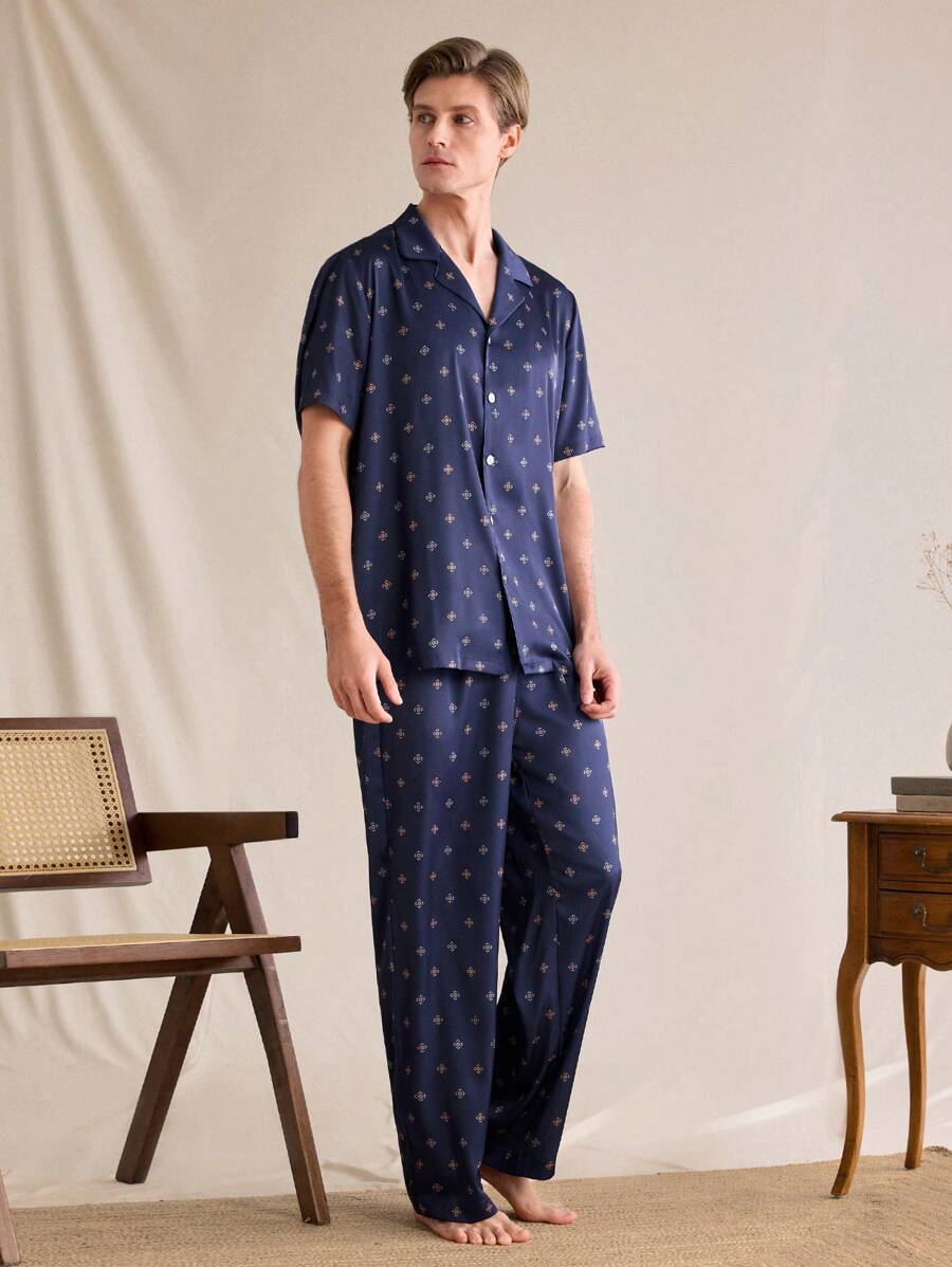 EverLounge Men's All Over Print Short Sleeve Pajama Set, Home Clothes - Multicolor - View 1