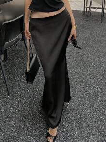 DAZY 1pc Women's High Waist Elegant Black Skirt - Black - View 1