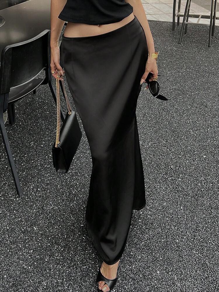 1pc Women's High Waist Elegant Black Skirt