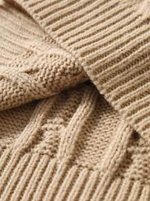 Claim Dot 男士纯色V领休闲宽松针织背心，秋冬 - 杏色 - 查看 7