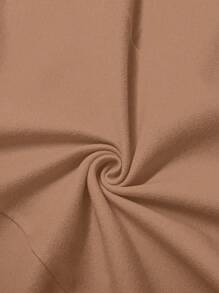 SHEIN Unity Plus Size Women Mid-Length Coat With Fur Collar, Elegant Christmas Style - Khaki - View 8