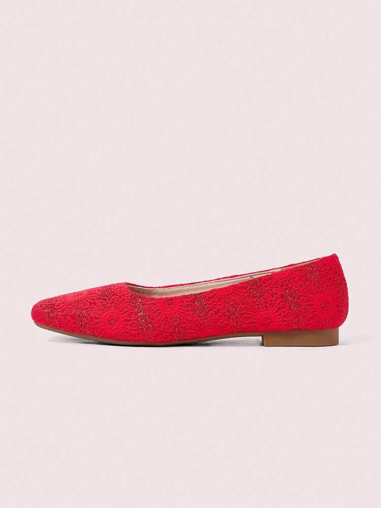 CUCCOO HITCHD Women Square Toe Comfortable Red Flat Slip-On Shoes For Christmas And New Year Holiday Vibe Fall And Winter Valentines