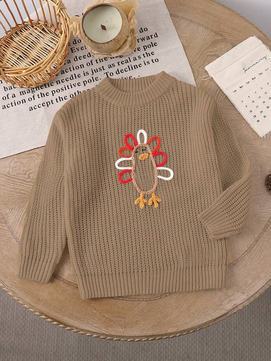 Mädchen Khaki bestickter Pullover, präsentiert die unschuldige und lebendige Persönlichkeit von Kindern, warm und modisch, locker geschnitten, kann als Unter- oder Oberbekleidung getragen werden, geeignet für verschiedene Anlässe wie Schulaktivitäten, Familientreffen und Outdoor-Aktivitäten