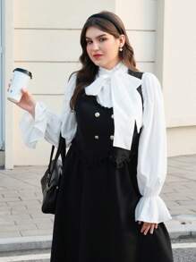 SHEIN MOD Plus Size 2Pcs Set Elegant Black Vintage Long Dress