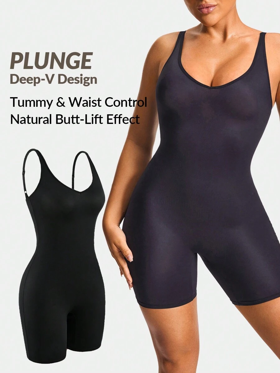 SHAPORA 1 bộ quần áo liền thân định hình không tay màu trơn cho nữ - màu đen - Xem 1