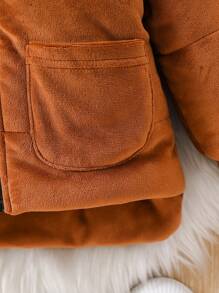 Baby Boy Cute Ear Hooded Zipper Winter Coat, Warm & Casual For Autumn/Winter Outings Or Home Wear, Fashion