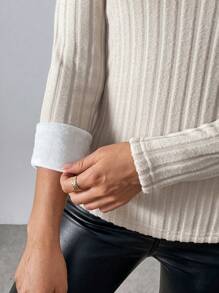 Calvaya 罗纹针织保暖内衬高领长袖打底衫，秋季女士服装