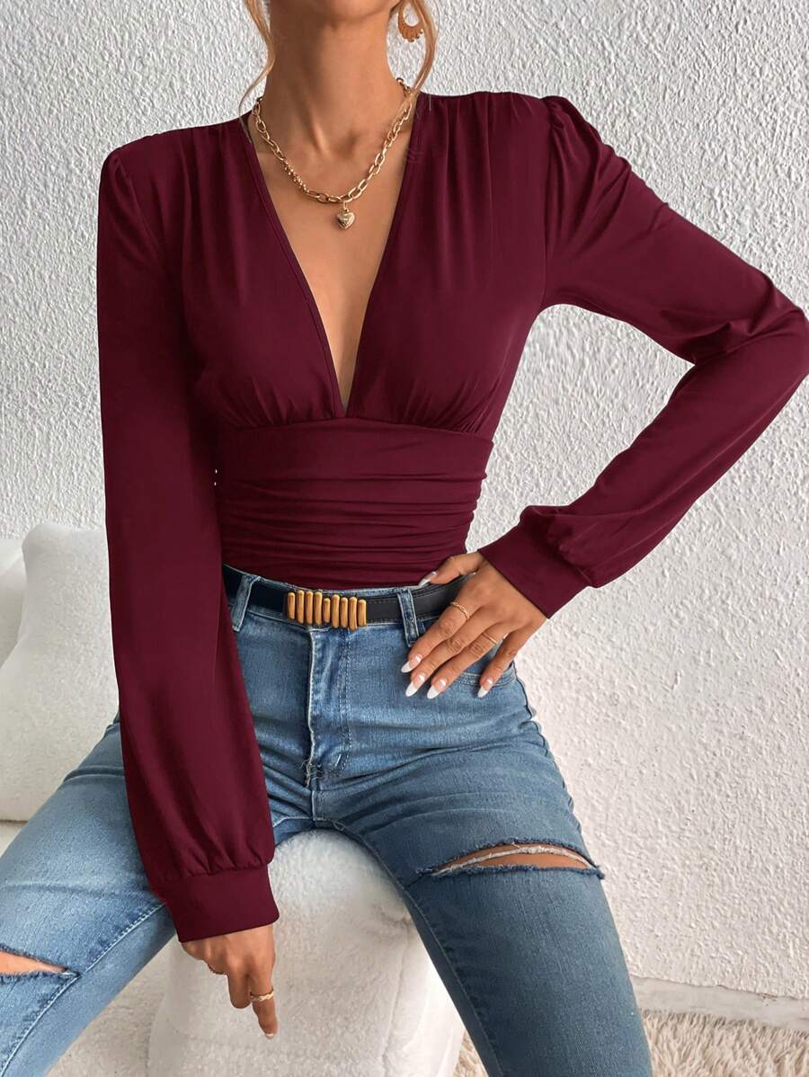 SHEIN Tall 1 bộ đồ liền thân màu trơn đơn giản, mùa thu - Màu Đỏ Sâu - Xem 1