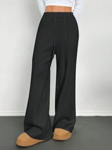 SHEIN EZwear Pantalones rectos sueltos con corbata a la cintura para mujer, grises, para otoño/invierno