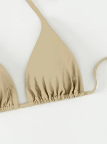 SHEIN Swim 吊脖三角杯比基尼上衣 - 杏色 - 查看 3