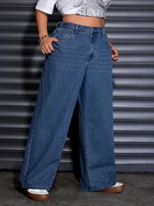 SHEIN ICON Plus Size Leopard Print Heart Patch Wide-Leg Jeans