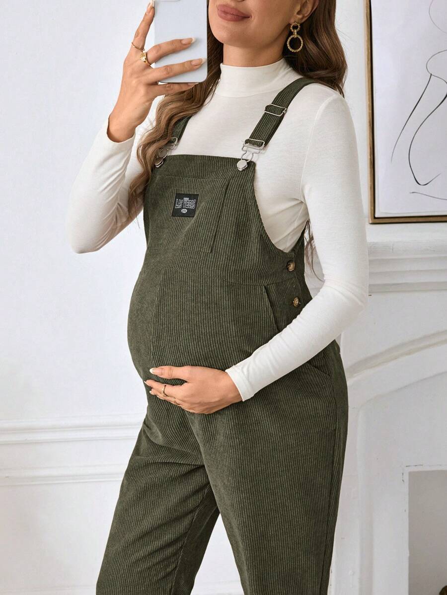 SHEIN Maternity Casual Loose Jumpsuit With Adjustable Shoulder Straps - Army Green - View 1
