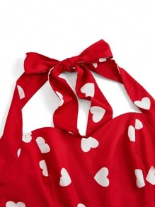 SHEIN MOOSTA 大码女式红色爱心印花露背连衣裙，非常适合情人节 - 彩色 - 查看 4