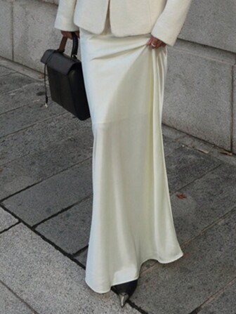 DAZY Women's Solid Satin White Skirt, All-Season Fall Skirts