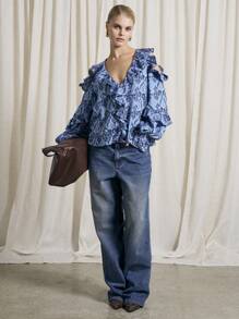 AiiRZ 波西米亚风佩斯利印花长袖荷叶边波西米亚风衬衫 - 彩色 - 查看 5