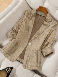 Franclia Chaqueta tipo blazer con solapa entallada, bolsillos y botones metálicos para mujer, ideal para otoño/invierno, fiestas de Año Nuevo y eventos festivos