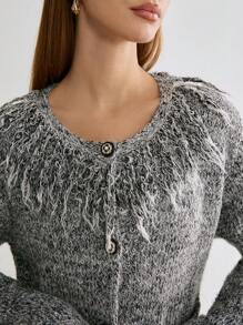 Enchnt Women's Casual Blended Fringe Trim Cardigan, Autumn/Winter