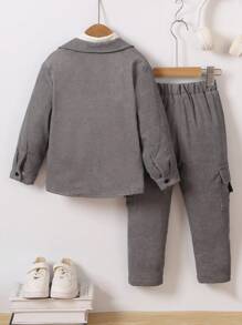 SHEIN 2 piezas/Conjunto de sudadera de manga larga y pantalones de felpa para niño joven