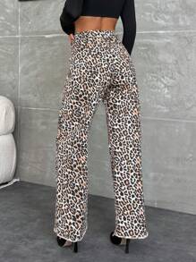 EURMUSE 100% Cotton MID RISE WIDEEG CUT LEOPARD JEAN - Multicolor - View 2