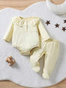 Baby Mädchen Aprikot farbener gestrickter weicher Lässig Bodysuit mit Langarmoberteil, 2-teiliges Outfit Set für Herbst/Winter - Aprikosenfarben - Übersicht 1