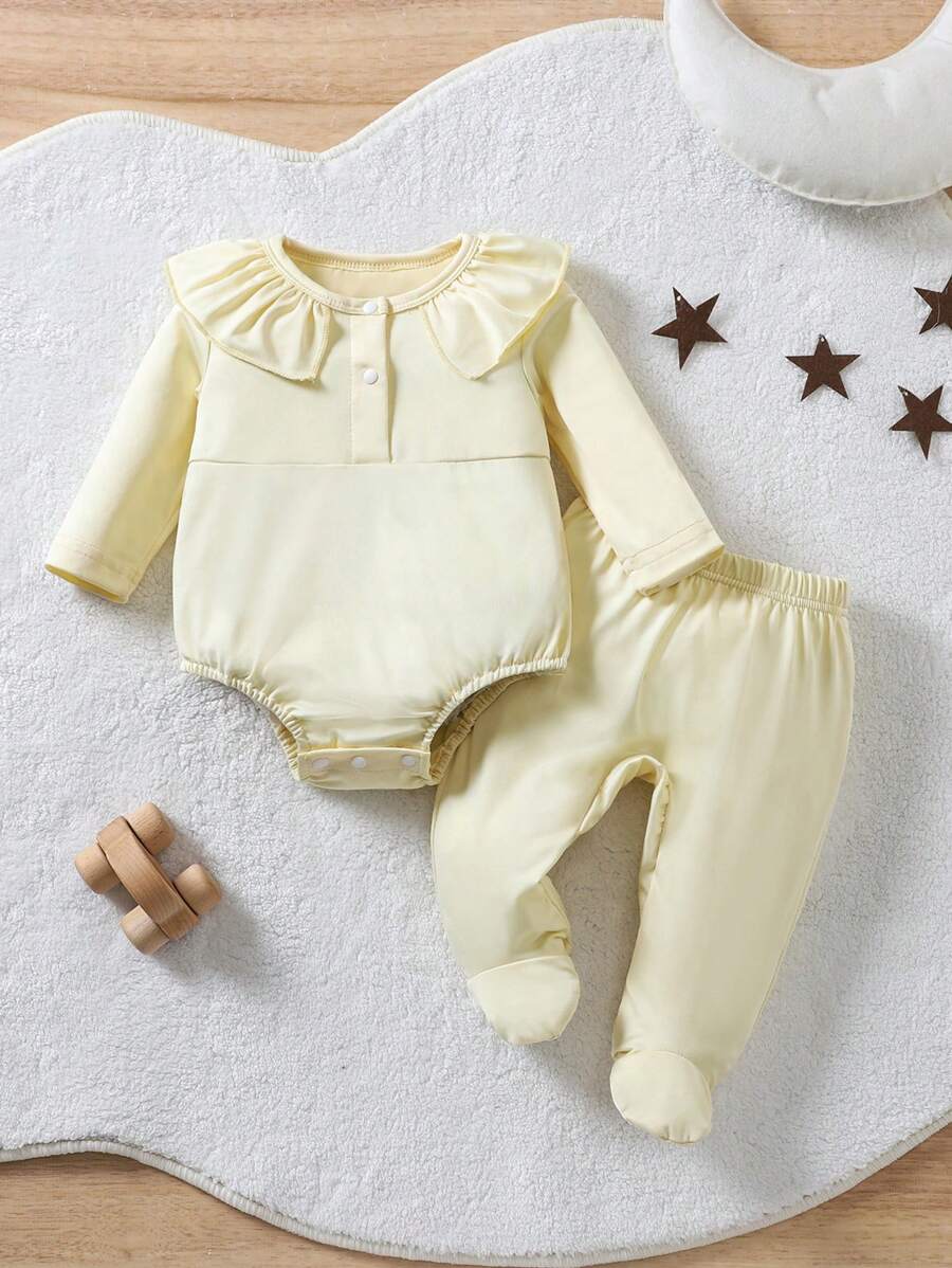 Baby Mädchen Aprikot farbener gestrickter weicher Lässig Bodysuit mit Langarmoberteil, 2-teiliges Outfit Set für Herbst/Winter - Aprikosenfarben - Übersicht 1