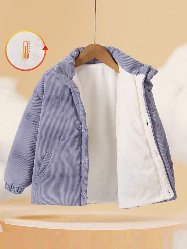 SHEIN Young Boy's Stylish Korean Stand Collar Windproof Long Sleeve Thick Fleece Jacket, Suitable For 4-7 Years Old Kids In Winter For Home, School, Playground, Skiing, Party And Other Occasions
