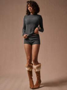 MUSERA Micro Knit Low Rise Shorts Y2k Summer Ibiza, Holiday, Club Vacation Holiday Airport Outfits  Party - Dark Grey - View 1