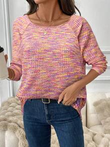 SHEIN LUNE T-shirt rose à manches longues et col rond basique pour femmes, automne/hiver