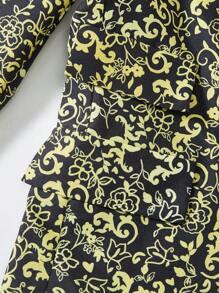 SHEIN Tween Boy All-Over Print Single Breasted Long Sleeve Suit Jacket And Solid Color Trousers Gentleman Suit Set, Formal Suit For Gala, Luxury Party Outfit