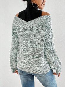 SHEIN LUNE Women's Casual Open Shoulder Pullover 2 In 1 Sweater, Minimalist Design For Daily Wear Knit Pullover Fall Winter