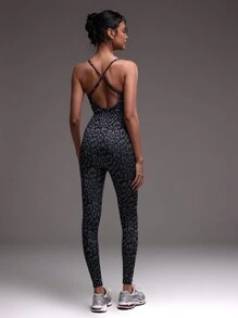 Musera Sport Strappy Leopard Print Unitard, Padel, Tennis, Pickleball Gym Fitness - Multicolor - View 3