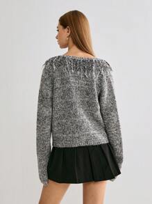 Enchnt Women's Casual Blended Fringe Trim Cardigan, Autumn/Winter