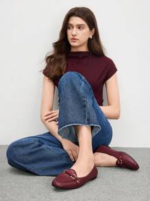 CUCCOO BIZCHIC Women Square Toe Flat Brown Rhinestone Decor Casual Comfort Loafer Shoes Valentine's Day - Burgundy - View 10