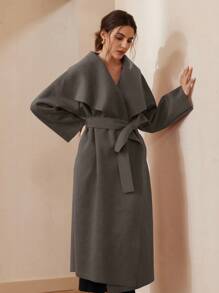 Aveloria Modichic Women's Elegant Double-Sided Oversize Collar Coat  - Dark Grey - View 7