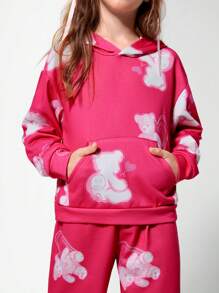 SHEIN 2pcs/Set Tween Girls Casual Loose Bear Print Hoodie Sweatshirt And Pants Set, Suitable For Daily, Commuting, Holiday, Streetwear, Gathering With Friends, Autumn/Winter - Black - View 7