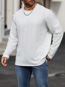 Manfinity Homme Plus Size Men's Solid Color Simple Casual T-Shirt, Fashionable Everyday Wear - White - View 1