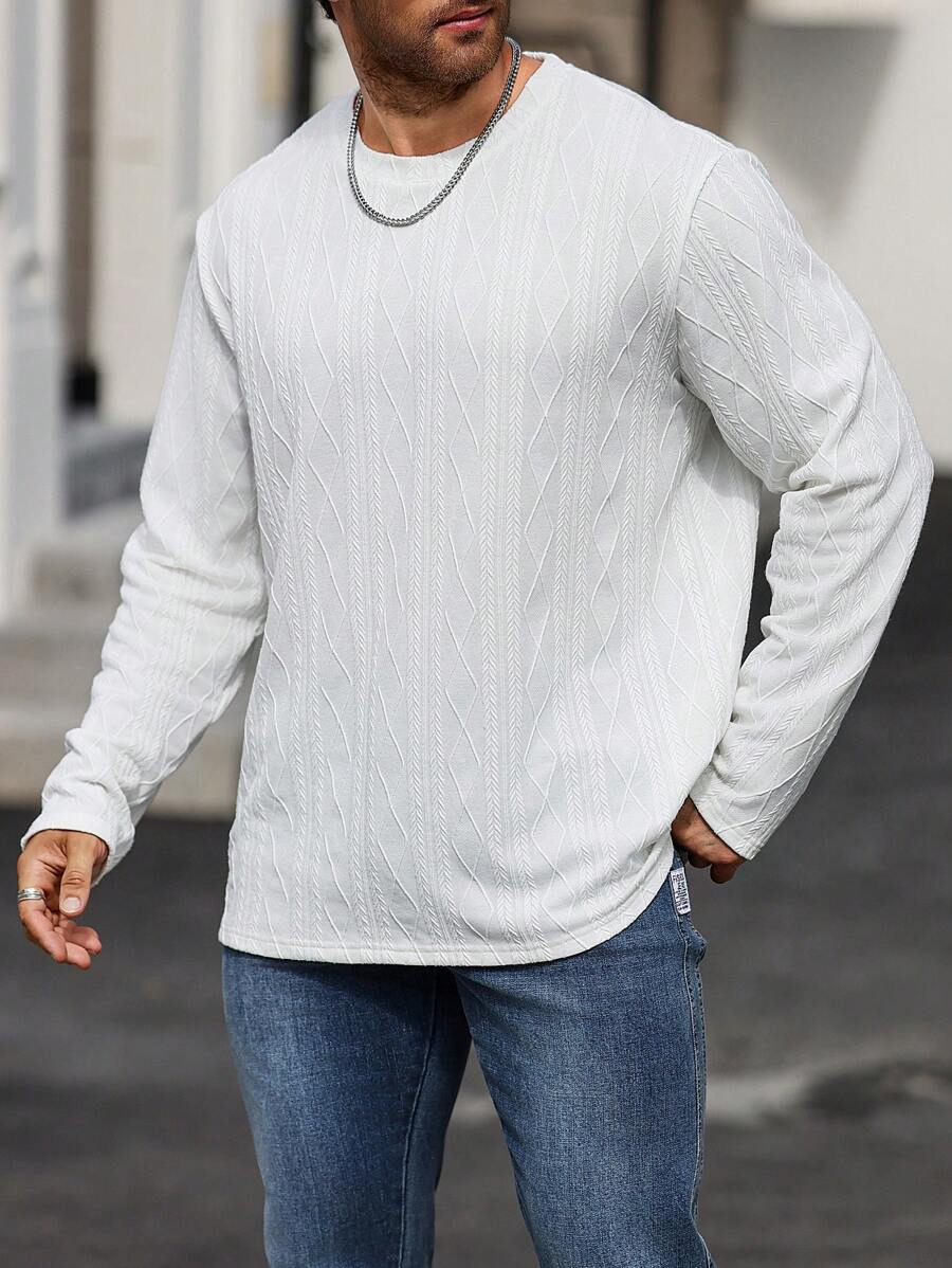 Manfinity Homme Plus Size Men's Solid Color Simple Casual T-Shirt, Fashionable Everyday Wear - White - View 1