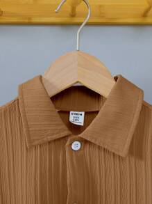 SHEIN Conjunto informal de niño preadolescente de tejido texturizado con rayas - Caqui - Ver 7