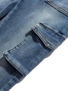 SHEIN Quần Jeans Skinny Co Giãn Thời Trang Cho Bé Trai Thường Ngày Cổ Điển Màu Xanh Denim Cargo Pocket Design Cho Bé Trai Trang Phục Hàng Ngày Và Quần Áo Trẻ Em Bốn Mùa - Màu xanh lam - Xem 4
