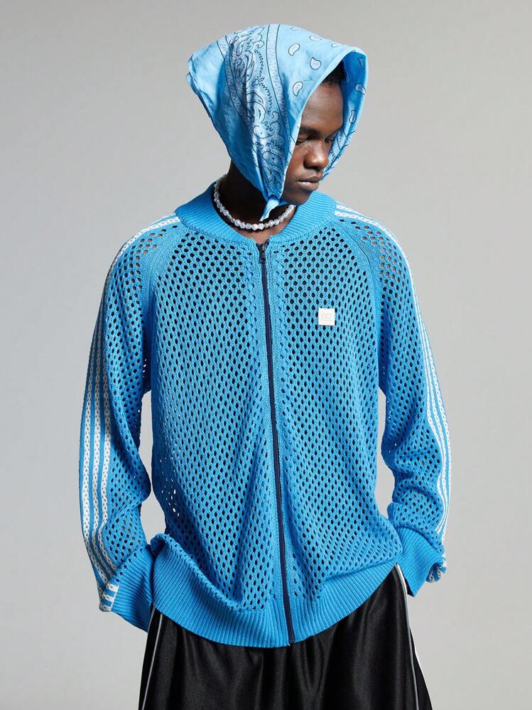 NEON BLANC Men's Hollow-Out Zipper Front Long Sleeve Knitted