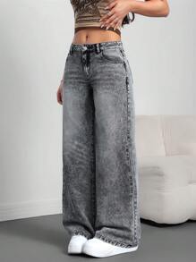 SHEIN Tall 女士牛仔裤 休闲宽松阔腿裤 女式高腰牛仔裤 黑色裤子 低腰牛仔裤 低腰宽松牛仔裤 女式下装 女式高腰裤子 特价