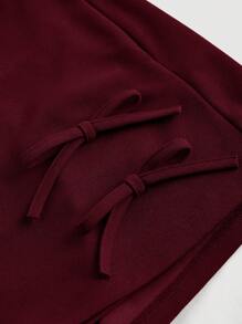 SHEIN MOD Rok celana pendek wanita dengan pita merah, celana pendek merah musim panas, celana pendek yang lucu. - Burgundy - View 3