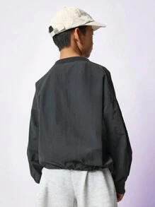 SUMWON Oversized Premium Sweatshirt Athletic Drop Shoulder Fall Winter Streetwear Casual Athleisure Pullover Soft Top - Black - View 3