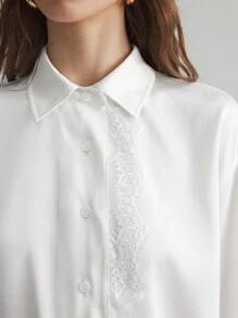 Ontre Damen einfarbiges langärmliges Hemd mit Einzelreihigem Verschluss, lässig geschnitten, Herbst - Weiss - Übersicht 5