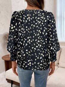 EMERY ROSE Women's Casual Allover Print Puff Sleeve Blouse, Autumn - Black - View 2